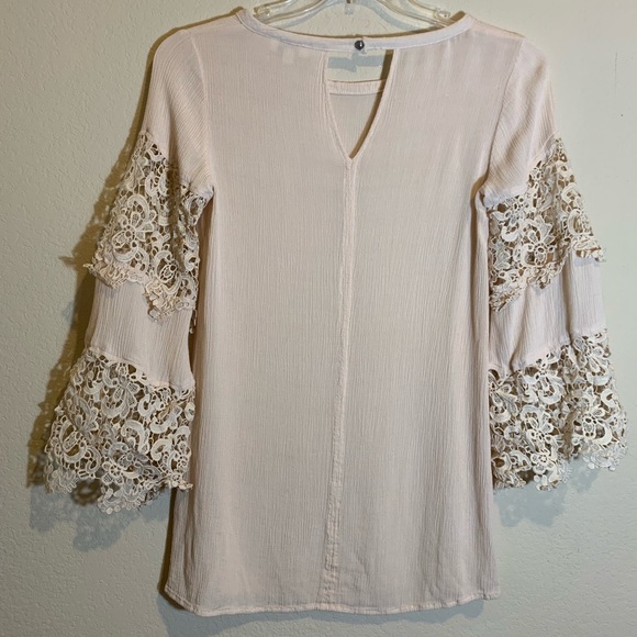 Umgee Cream Boho Crochet Lace Bell Sleeve Dress S - Picture 5 of 8